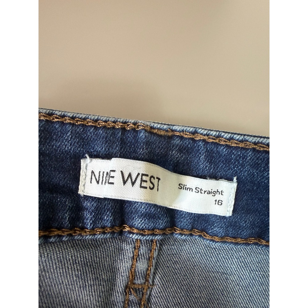 Nine West Slim Straight Jeans Womens 16 Medium Wash Blue Denim Stretch RN73277 - Picture 2 of 6